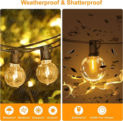 RYKUG 50FT 52 G40 Bulbs Outdoor String Light Patio Black with Shatterproof LED Clear Globe for Indoor/Outdoor
