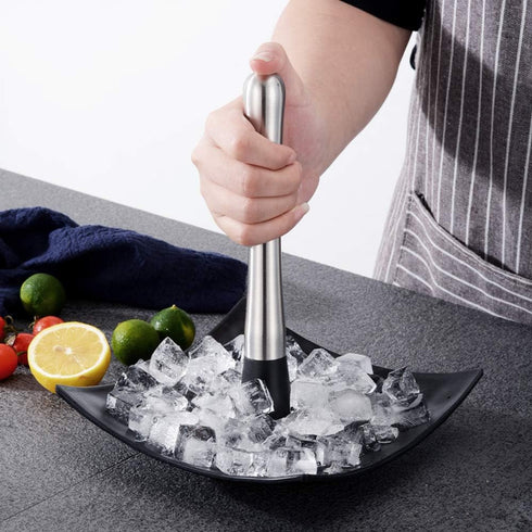SENHAI Stainless Steel Cocktail Muddler, Spiral Mixing Spoon & 4-Prong Bar Strainer - Bartender's Tool Set