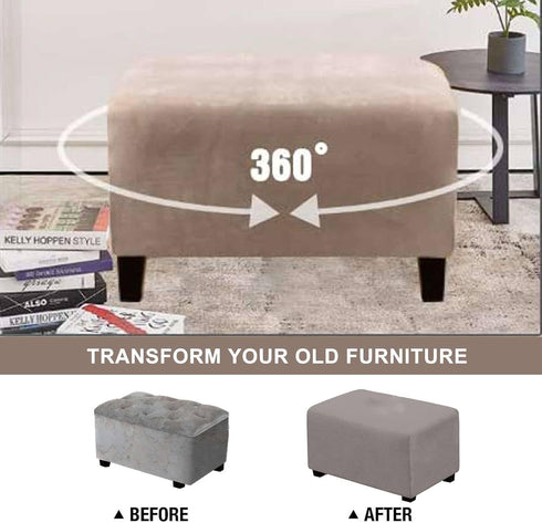 JHLD Waterproof Ottoman Cover Rectangle, Stretch Velvet Soft Ottoman Slipcovers Fit Folding Storage Stool with Elastic