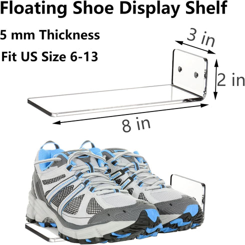 8 Pack 8 3 Inch Youeon Floating Shoe Display Shelf, x Acrylic Shoe Shelf for Wall, Floating Sneaker Shelves, Hanging