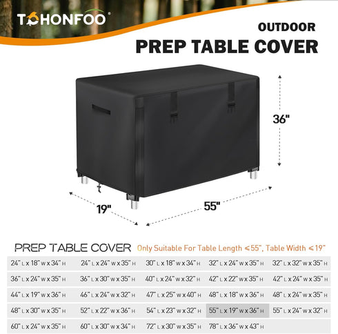 54 inch 55"L 19"W 36"H Outdoor Prep Table Cover with Split Zipper, Waterproof Outdoor Bar Cover For Wicker Outdoor
