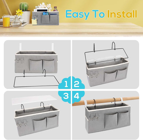 1pcs (Grey-1pcs) Kanrichu Bedside Caddy Hanging Storage Bag, Organizer Baskets with Pockets for Bunk Bed Accessories
