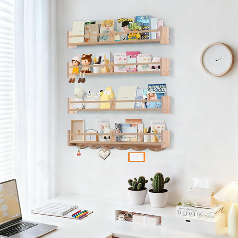 Dixryaus 34Inch 6 Number:US-D1058229-S(4, Nursery Book Shelves Wall Mounted, Floating Book Shelf for Kids Coat Rack