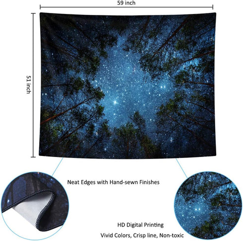 HOMKUMY Starry Wall Tapestry, 3D Printing Forest Starry Night Design for Home Decor, Medium 59x51 Inches