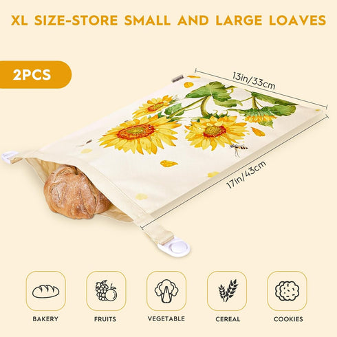 2-Pack Beeswax Bread Bag, Beeswax Bread Bags For Sourdough, Reusable Bread Bags For Homemade Bread Sourdough, Organic