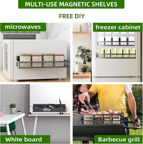 Umomi 5 Pack 10-Hook Magnetic Spice Rack for Refrigerator, Magnetic Shelf for Refrigerator, Moveable Fridge Magnetic