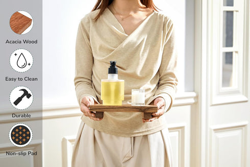 8.5" Counter, 8.5" 4.0" 1.57") X-Small Acacia Wood Riser Pedestal Stand, Farmhouse Bathroom and Kitchen Sink Decor