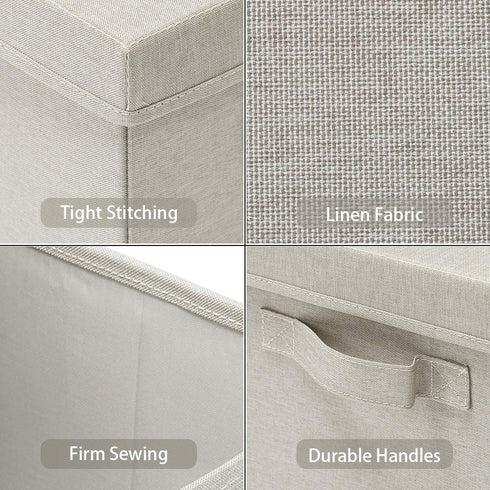 HOONEX Foldable Storage Bins with Lids, 2 Pack, Beige Storage Boxes for Shoes, Books, Clothes, Linens