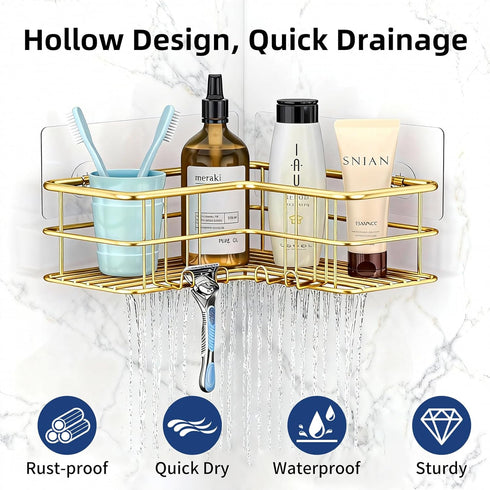 Menbyci 2 Pack 8 Corner Shower Caddy, Adhesive Bathroom Shelf with Hooks, Rustproof Stainless Steel Bathroom Organizer
