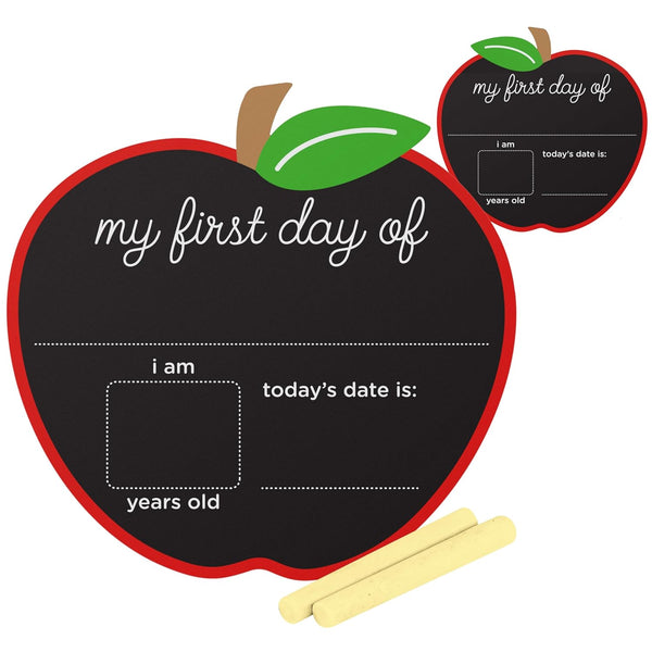 Pearhead First and Last Day of School Chalkboard, Reusable Double-Sided Fill-In Board with Yellow Chalk