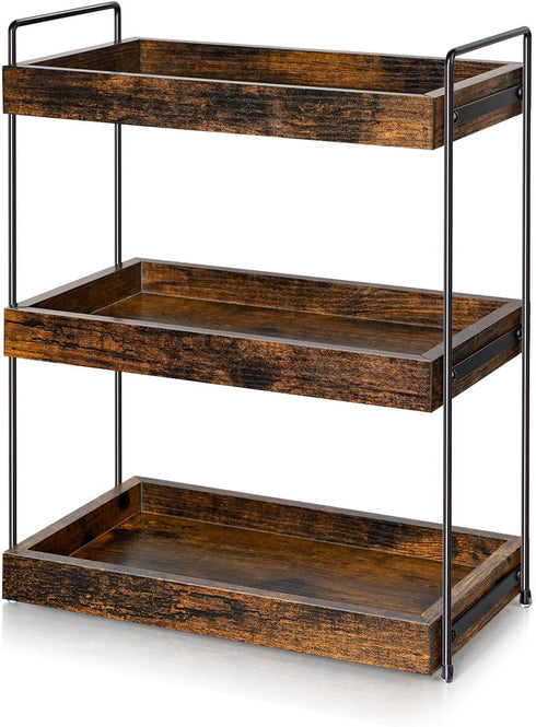 Cedwnuer 3-Tier Countertop Counter, Counter Bathroom Shelf, Wood Spice Rack Organizer for Kitchen Vanity Corner Shelf
