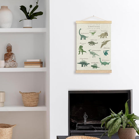 16x24 Inches BCUANGD Dinosaur Dino Wall Decor - Baby Toddler Boys Room Wall Art Poster Hanger with Wood Frames