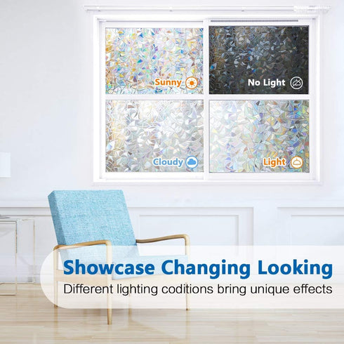 Privacy Film, Rainbow Clings, 3D Decorative Window Vinyl, Removable UV Blocking Sticker (17.5" x 78.7")