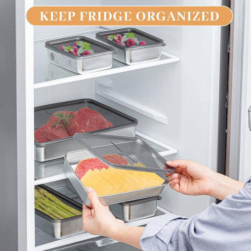 Hushee 9 Pack 304 4 Bacon Cheese Container for Refrigerator, Stainless Steel Airtight Deli Meat Container, Dishwasher