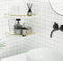 2-Tier 9.5-inch Tirzah White Wall Mount Corner Shelf with Gold Metal Guardrail, Diamond-Shaped Wood Corner Floating