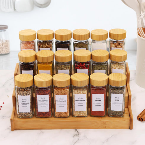 24-Pack 4 Oz Set Glass Spice Jars with Bamboo Lids, Clear Square Spice Containers with Airtight Seal, Spice Bottles