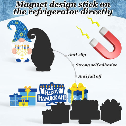 Whaline 17Pcs Hanukkah Fridge Magnets, Yellow Blue White Happy Hanukkah Magnetic Stickers for Holiday Decor