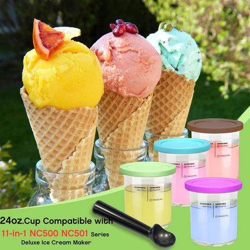 Replacement for Ninja Creami Deluxe Pints and Lids Set - Compatible with NC501 NC500 Series Deluxe Ice Cream Maker