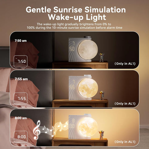 Light,10 Effects,30/60/90 Timer,10 Sounds,15 Ringtones,12 Snooze Sunrise Alarm Clocks for Heavy Sleepers,Night Lamp