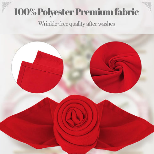 PLOYMONO Red Heavy Duty Cloth Napkins, 17 x 17 Inch Solid Washable Polyester Dinner Napkins, Set of 8 for Weddings