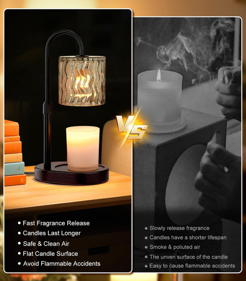 GOIUEDBZ Dimmable Candle Warmer Lamp Electric Timer: Candles Warming Lamps - Height Adjustable Burner Jar - No Flame