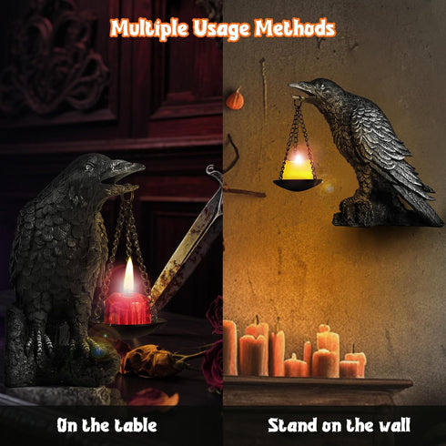 Gothic Crow Wall Art Decor Outdoor Wall Sconce Raven lamp Table Candle Holder Halloween Wall Decor for Patio Garden