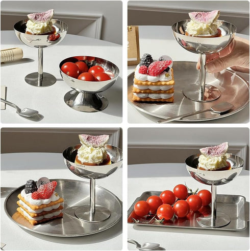 4Pcs Hapivida Ice Cream Cup, Stainless Steel Serving Dessert Bowls Cups Sauce Bowls Mini Round Footed Yogurt Snack