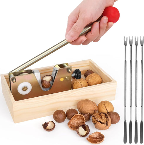 Nut Cracker Heavy Duty Walnut Cracker with Wooden Base Adjustable Nut Tongs