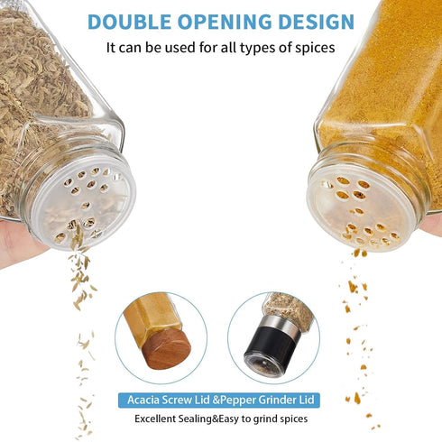 24Pcs Labels-4OZ Yangbaga Glass Spice Jars with Wood Lid Square Spice Containers with Pepper Grinder Lids