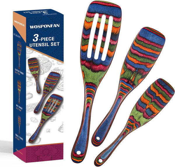 Spurtle Set, Wooden Utensils for Cooking, WOSPONFAN Kitchen Utensils Set, Pakkawood Kitchen Tools