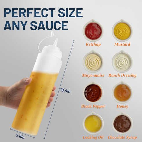 SECLENT 28 oz 6 Pack Condiment Squeeze Bottles, Salad Dressing Container, Ketchup and Mustard Bottles Squeeze, Sauces