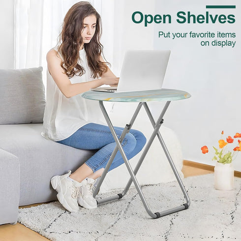 Fleecy day 17.5 17.5 26 Folding TV Trays, Round Tray Table, Small Foldable Table with Light Weight, Portable Dinner