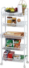 YESBAY 5-Tier Metal Mesh Storage Rack with Rolling Wheels, Vegetable Basket for Kitchen,