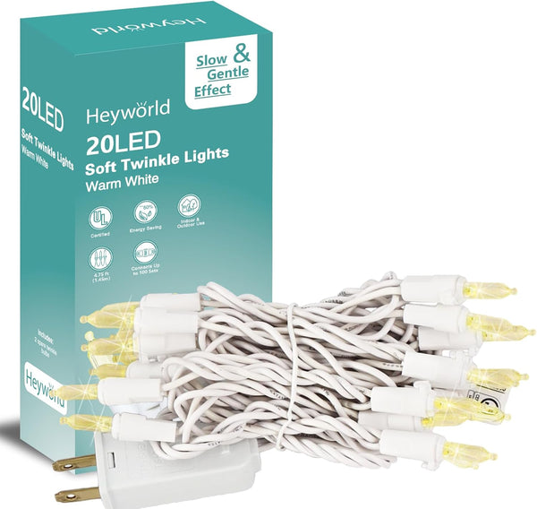 Heyworld Slow Twinkle Lights, 20 Led Soft Twinkling Mini Christmas String Lights on