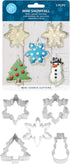 R&M International Mini Snowfall Cookie Cutters, 5-Piece Set, Snowman, Tree, 3 Snowflakes