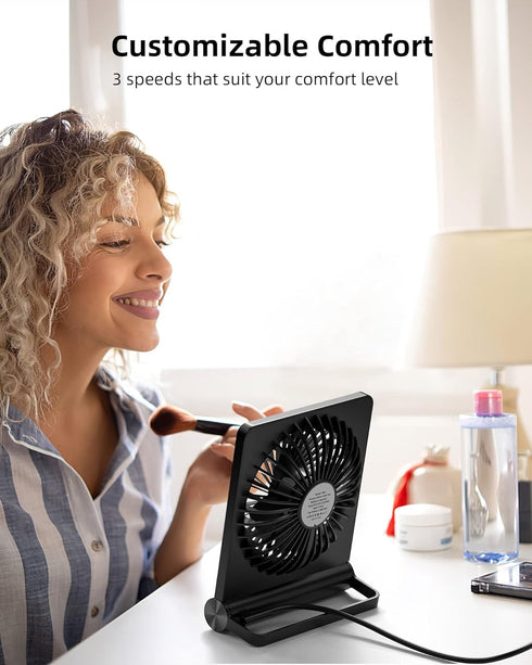 Koonie USB Fan, Strong Wind, Ultra Quiet Small Desk Fan, 220° Tilt, 3 Speeds, Black