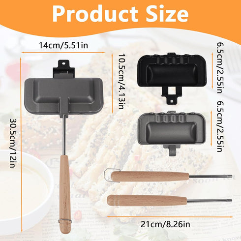 Breakfast Sandwich Maker, Double-Side Hot Dog Toaster, Nonstick Sandwich Baking Pan Hot Dog Bun Pan, Hot Campfire Sandwich Maker With Removable Handle for Breakfast Pancakes, Toast, Omelets by Qivine