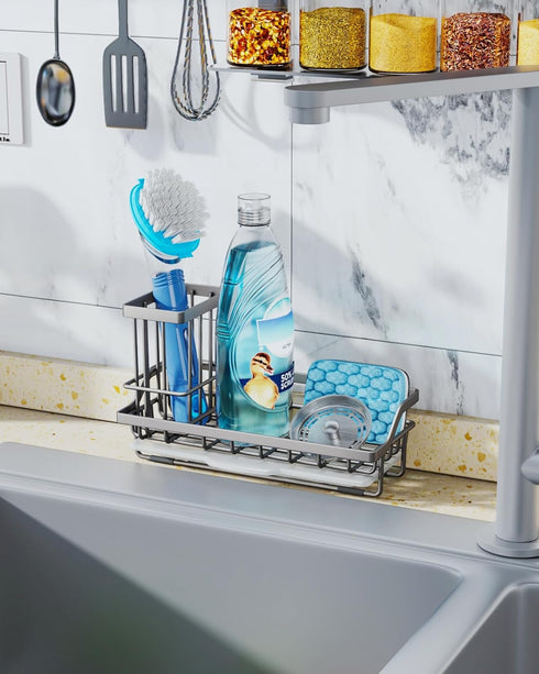 Consumest Sponge Holder for Kitchen Sink, Sink Caddy Organizer with Removable Drip Tray for Countertop