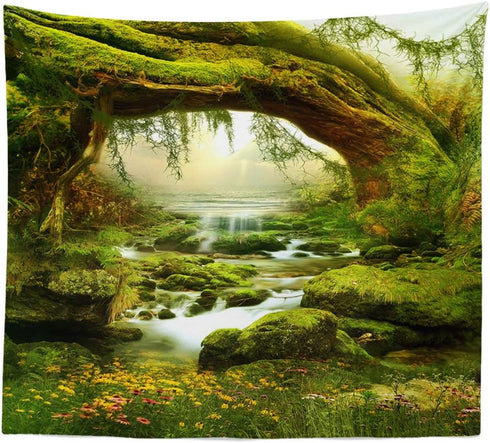 Llamazing Forest Landscape Magic Tapestry for Living Room & Bedroom (Sunlight & Creek, 60''L x 51''W)