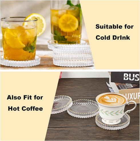 OGANAZI Set 5 of Modern Clear Coaster, Glass Coasters for Drinks, Crystal Coasters Round Cup Mat, Coffee Table Decor