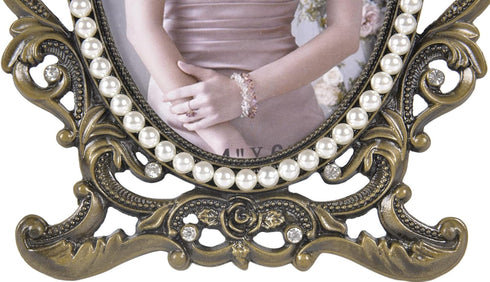 ChezMax Vintage Picture Photo Frames, 3x5 Ellipse Rose Antique Frame with Glass, Tabletop and Wall Hanging