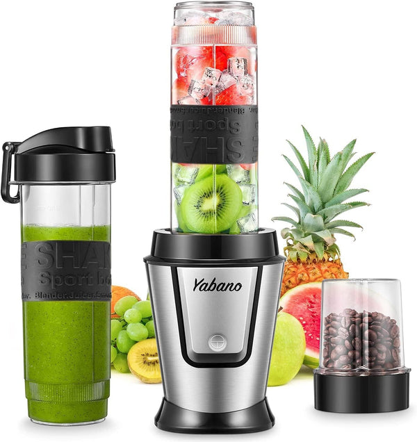 Personal Blender with 2 x 20oz Travel Bottle, Portable Smoothie Blender and Coffee Grinder, 500W Single Serve