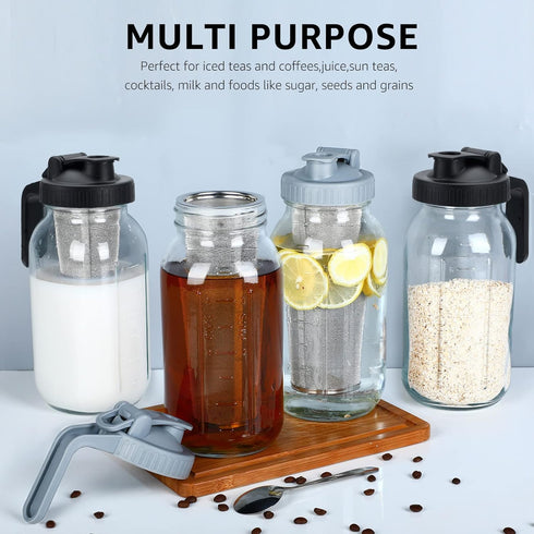 Cold Brew Mason Coffee Maker, 64oz Iced Coffee Pitcher with Stainless Steel Mixing Spoon & Super Dense Filter