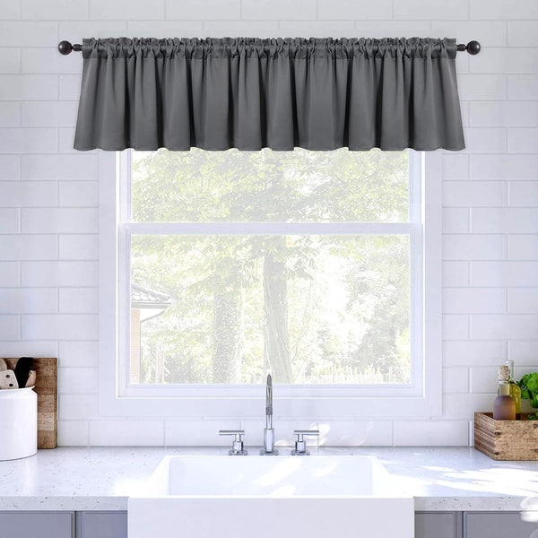 MIULEE Blackout Valance Rod Pocket Thermal Insulated Window Treatment Tiers, 42 x 18 Inches, Grey