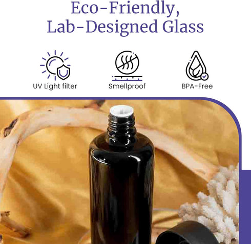 Infinity Jars Black Ultraviolet Glass Slow Pour Bottle 100 ML Airtight Refillable Container for Massage Oil, Shampoo