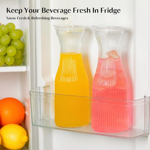 INSETLAN 1 Set 4- 4 Liter Ribbed Glass Carafe with Lid, of Juice Carafe for Mimosa Bar, Brunch,Parties, Beverage