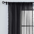 Treatmentex Black Pom Pom Sheer Curtains for Bedroom, 63" Linen Texture Decorative Voile Panels (2 Pack)