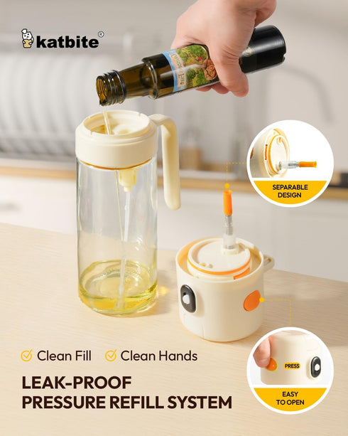 18.6 oz/550ml 2 1 Mist(0.5g/Spray) katbite olive oil dispenser bottle for Cooking, in glass oil bottle and oil sprayer