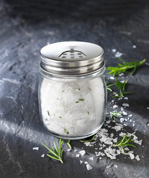 Bormioli Rocco Quattro Stagioni Set Of 2 Mason Jars, Salt and Spice Shaker with Adjustable Pour Holes, 11 Oz