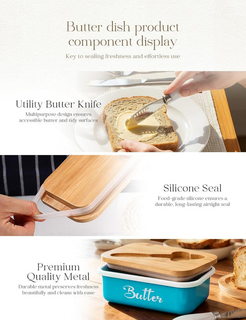 Countertop,Metal Butter Dish, Butter Dish with Lid for Butter Keeper with Stainless Steel Multipurpose Butter Knife